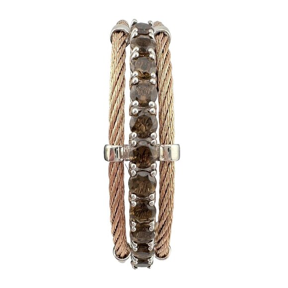 10 Ct Smokey Quartz Twisted Band Cuff Bracelet - Picture 2 of 13